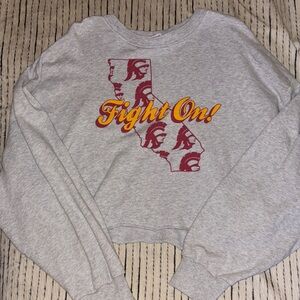 PINK Victoria's Secret USC Gray Cropped Sweatshirt with Red Graphic
